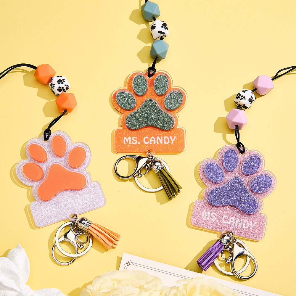 Personalized Dog Paw Glitter ID Badge Lanyard