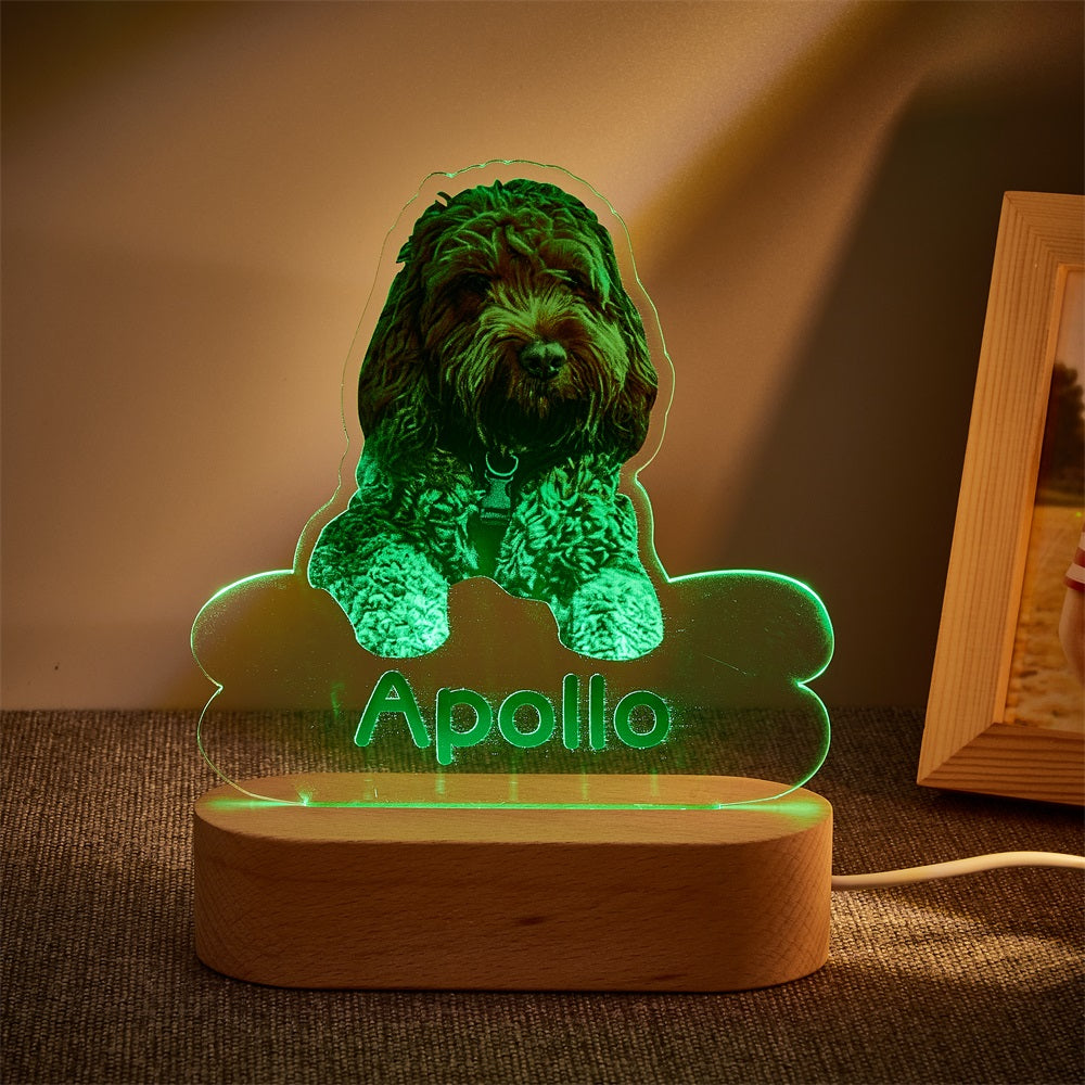 Custom Dog Night Light – Bone-Shaped Acrylic Plaque with LED Base