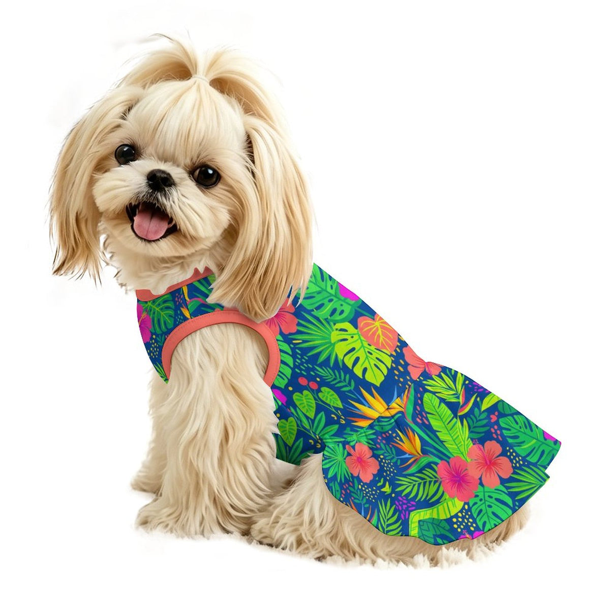 Tropical Palm Hibiscus Small Dog Ruffle Dog Dress
