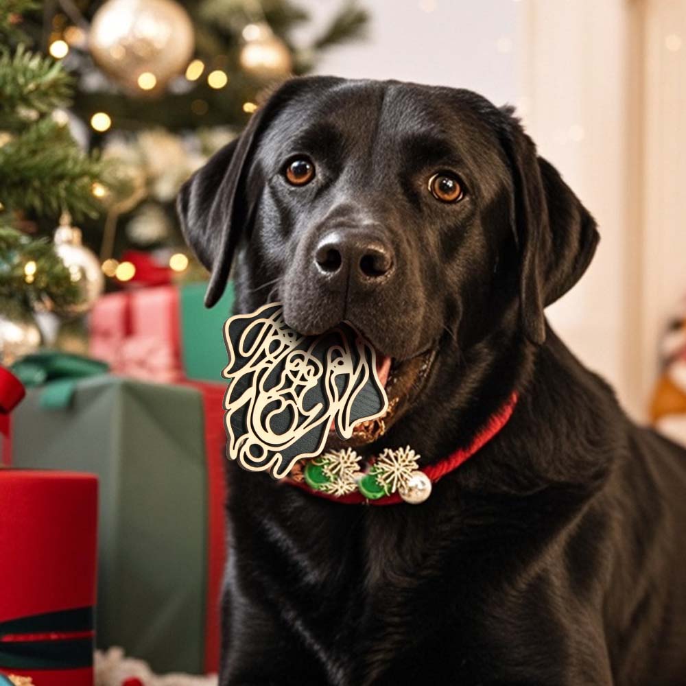 Personalized Line Art Dog Christmas Ornament – Custom Wooden Holiday Gift