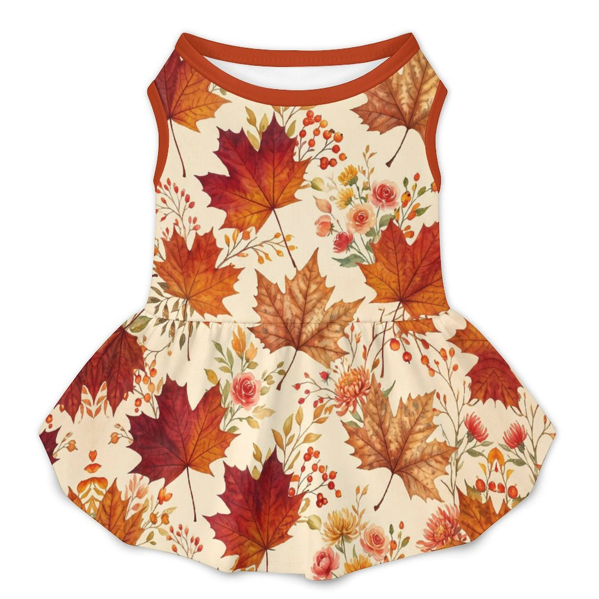 Autumn Maple Floral Small Dog Ruffle Dog Dress