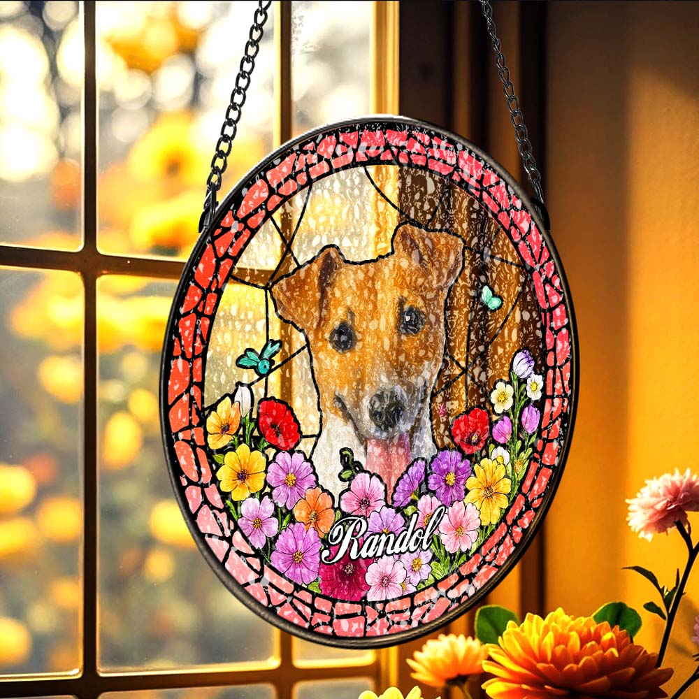 Custom Stained Glass Pet Portrait Suncatcher – Personalized Dog Lover Gift