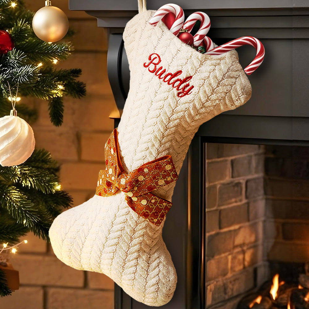 Personalized Dog Bone Christmas Stocking – Custom Holiday Gift for Pets