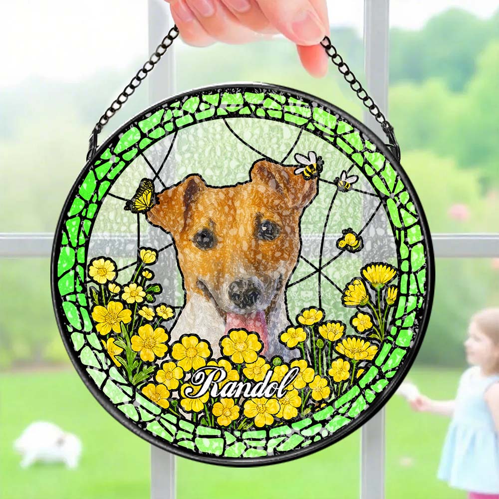 Custom Stained Glass Pet Portrait Suncatcher – Personalized Dog Lover Gift