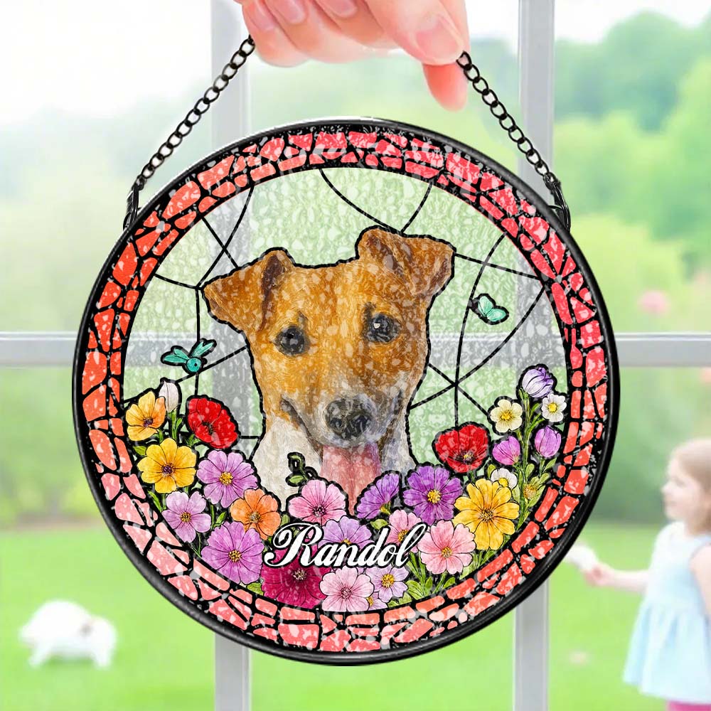 Custom Stained Glass Pet Portrait Suncatcher – Personalized Dog Lover Gift