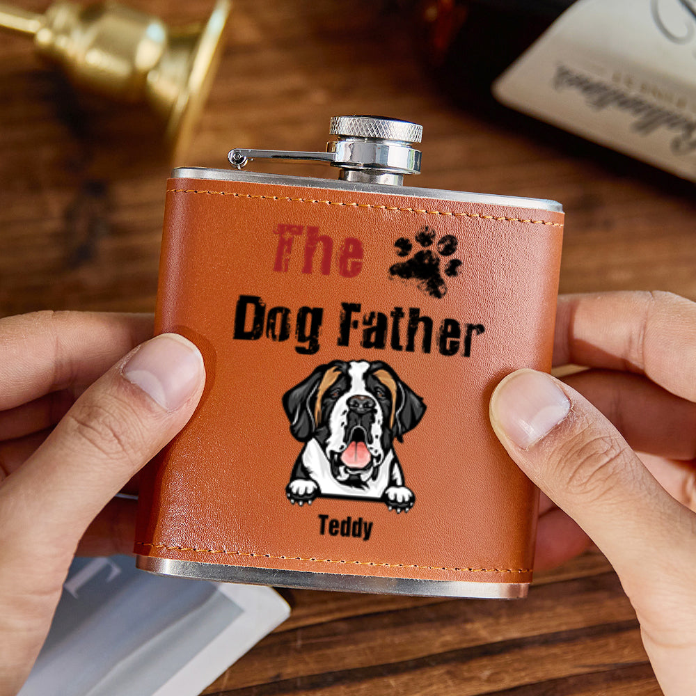 Personalized Dog Name Leather Flask