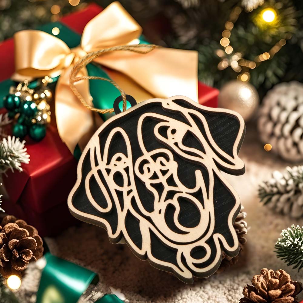Personalized Line Art Dog Christmas Ornament – Custom Wooden Holiday Gift