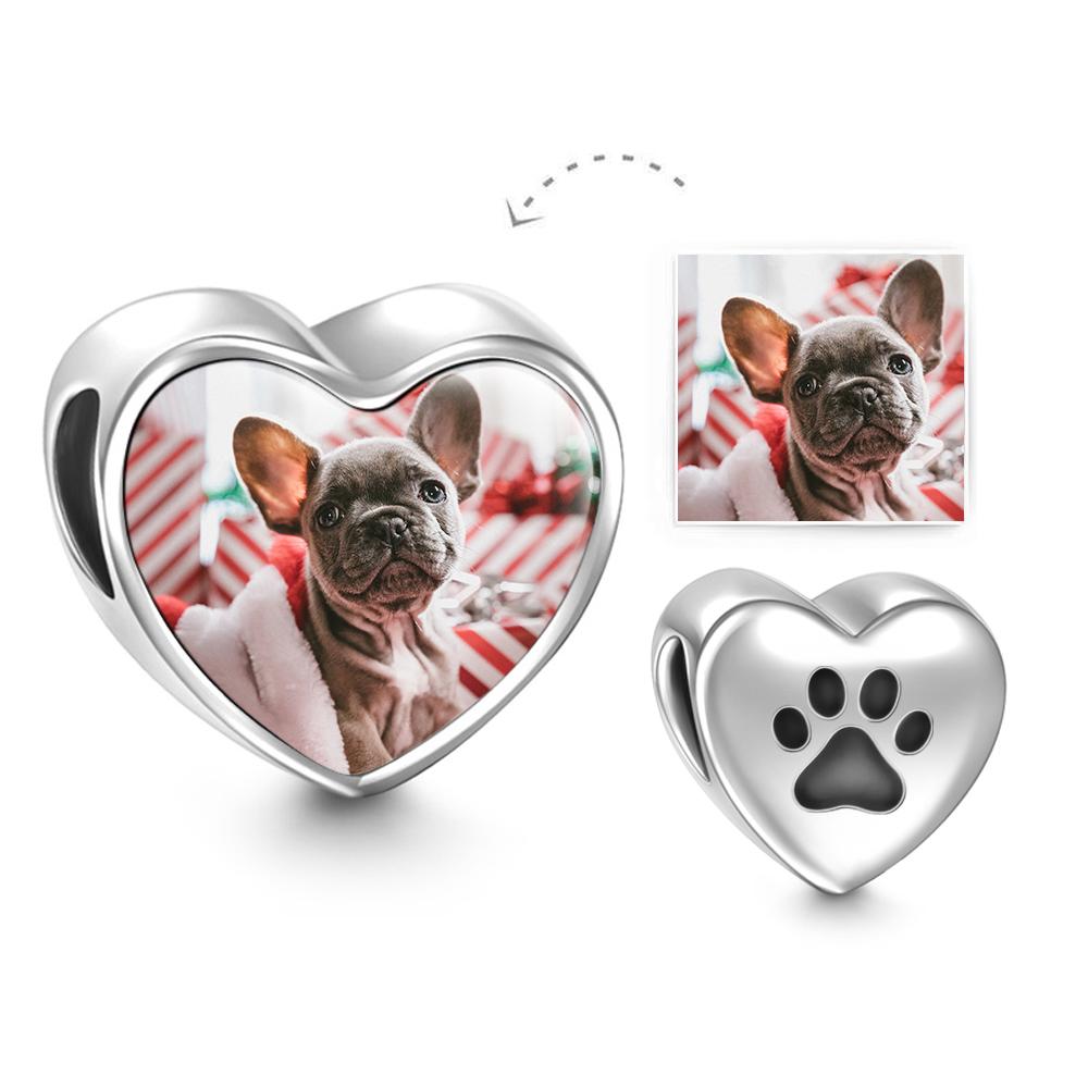 Personalized Heart Photo Charm – Custom Sterling Silver Bead for Dog lovers