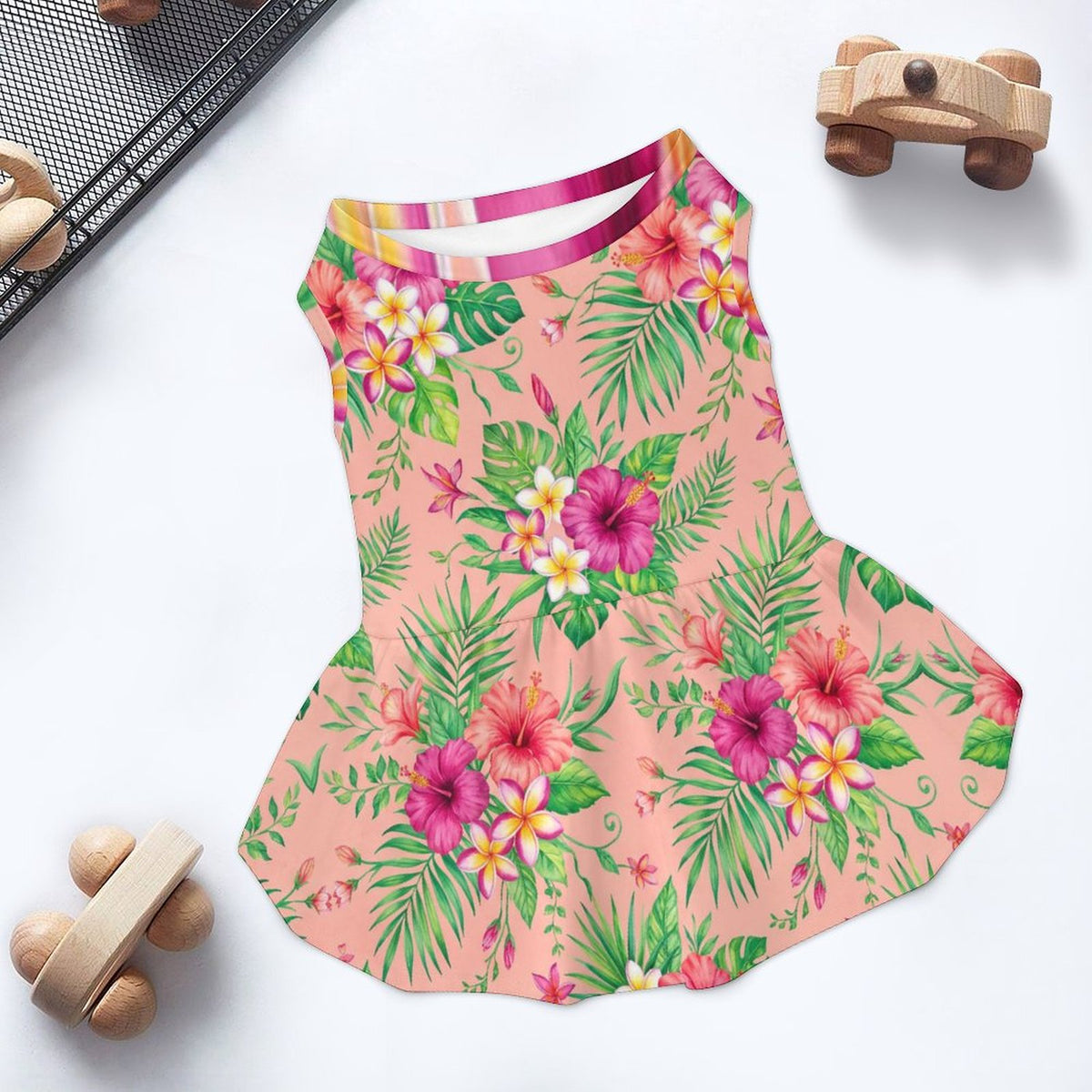 Tropical Hibiscus Floral Small Dog Ruffle Dog Dress