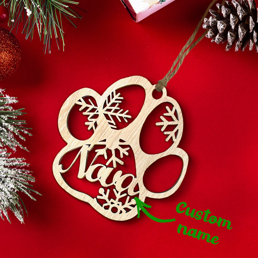 Personalized Dog Paw Ornament – Custom Wooden Keepsake for Christmas