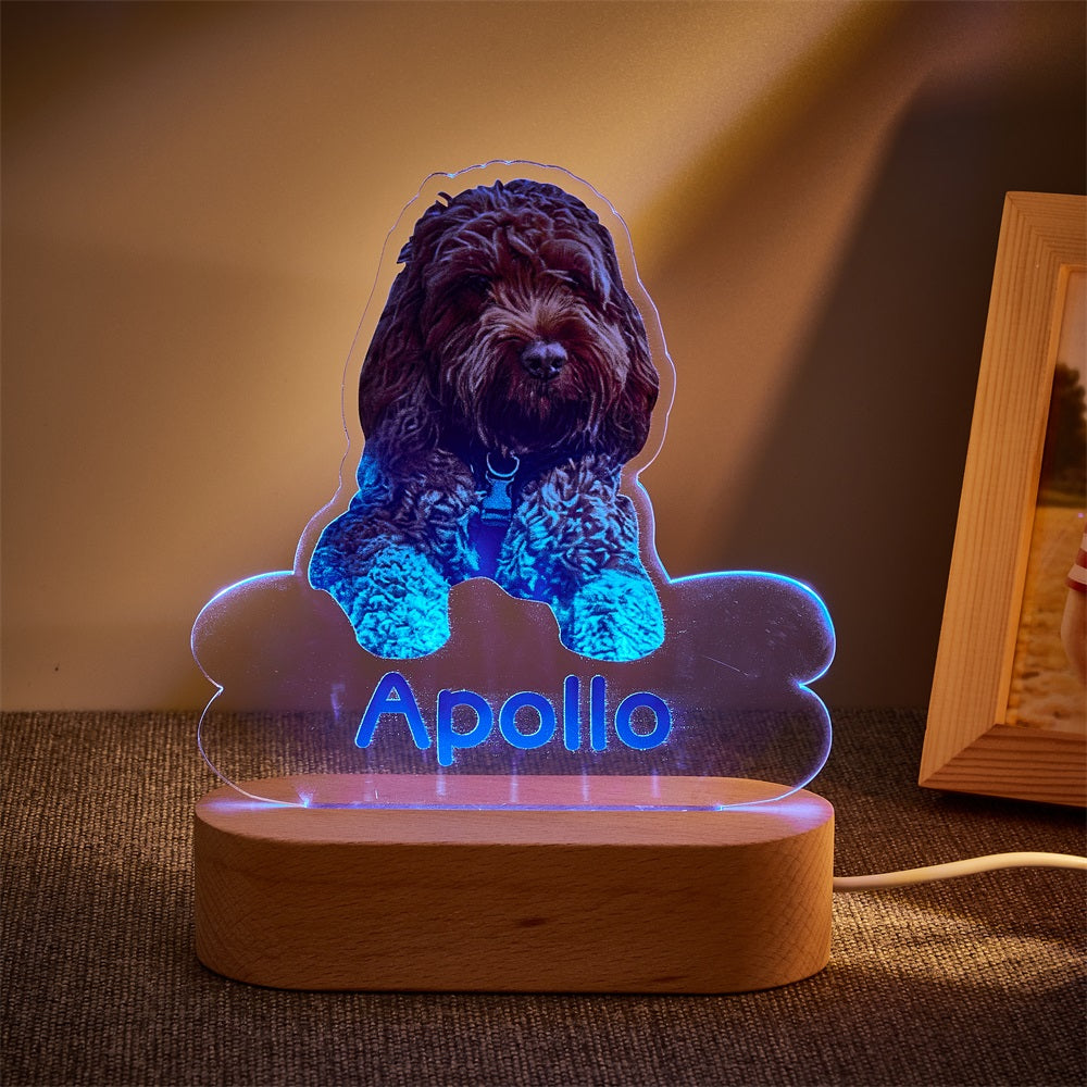 Custom Dog Night Light – Bone-Shaped Acrylic Plaque with LED Base