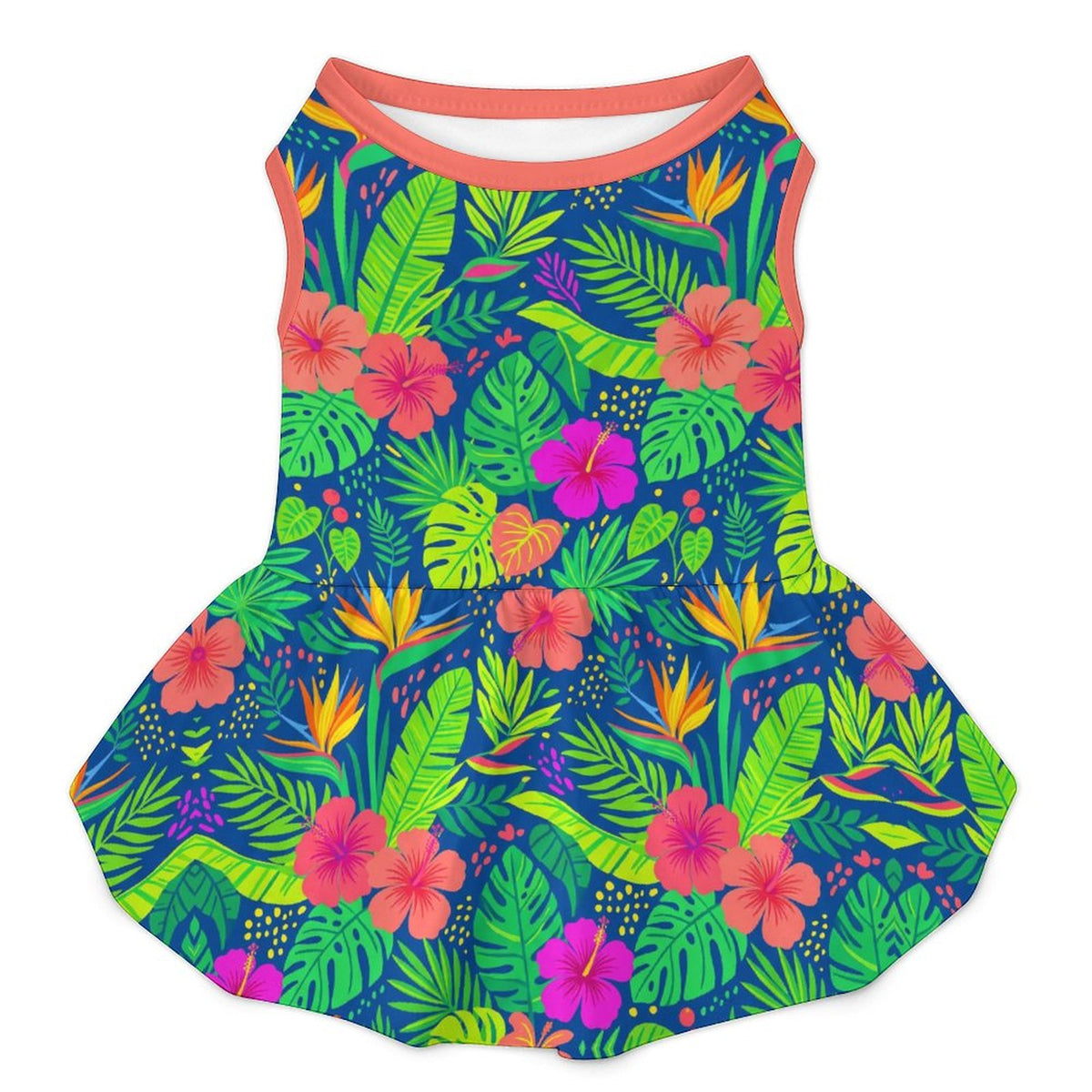 Tropical Palm Hibiscus Large Dog Ruffle Dog Dress