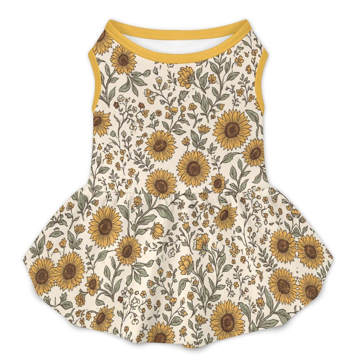 Vintage Sunflower Floral Small Dog Ruffle Dog Dress