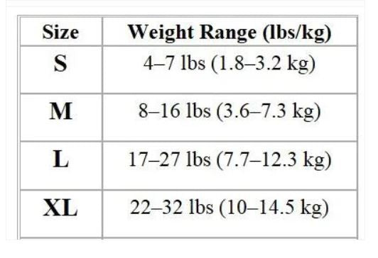 Size chart for CarryPaw™ Side Carry Dog Backpack – Travel Made Easy