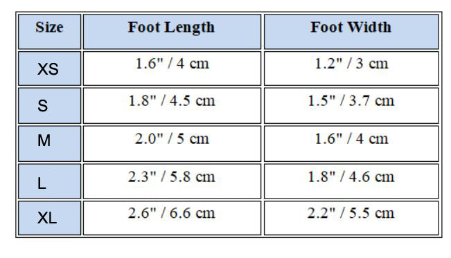 Size chart for Dog Shoes – Non-Slip Summer Footwear for Active Paws