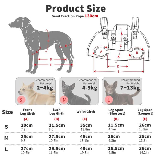 Size chart for Cross-Shoulder Dog Backpack Carrier