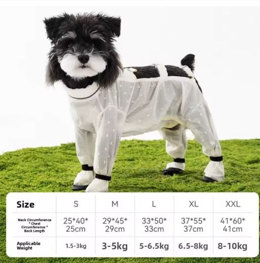 Size chart for Ultra-Light Waterproof Dog Jumpsuit
