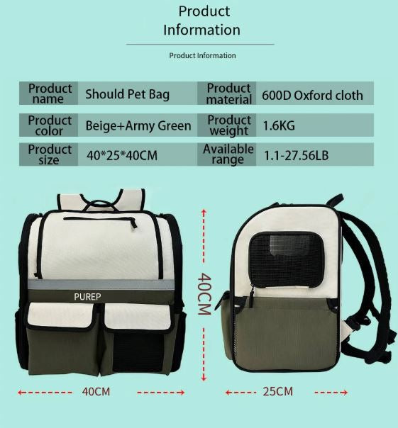 Size chart for Foldable Waterproof Dog Backpack Carrier