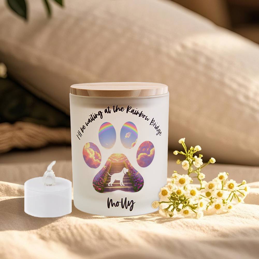 Personalized Dog Silhouette Rainbow Bridge Paw Candle Jar