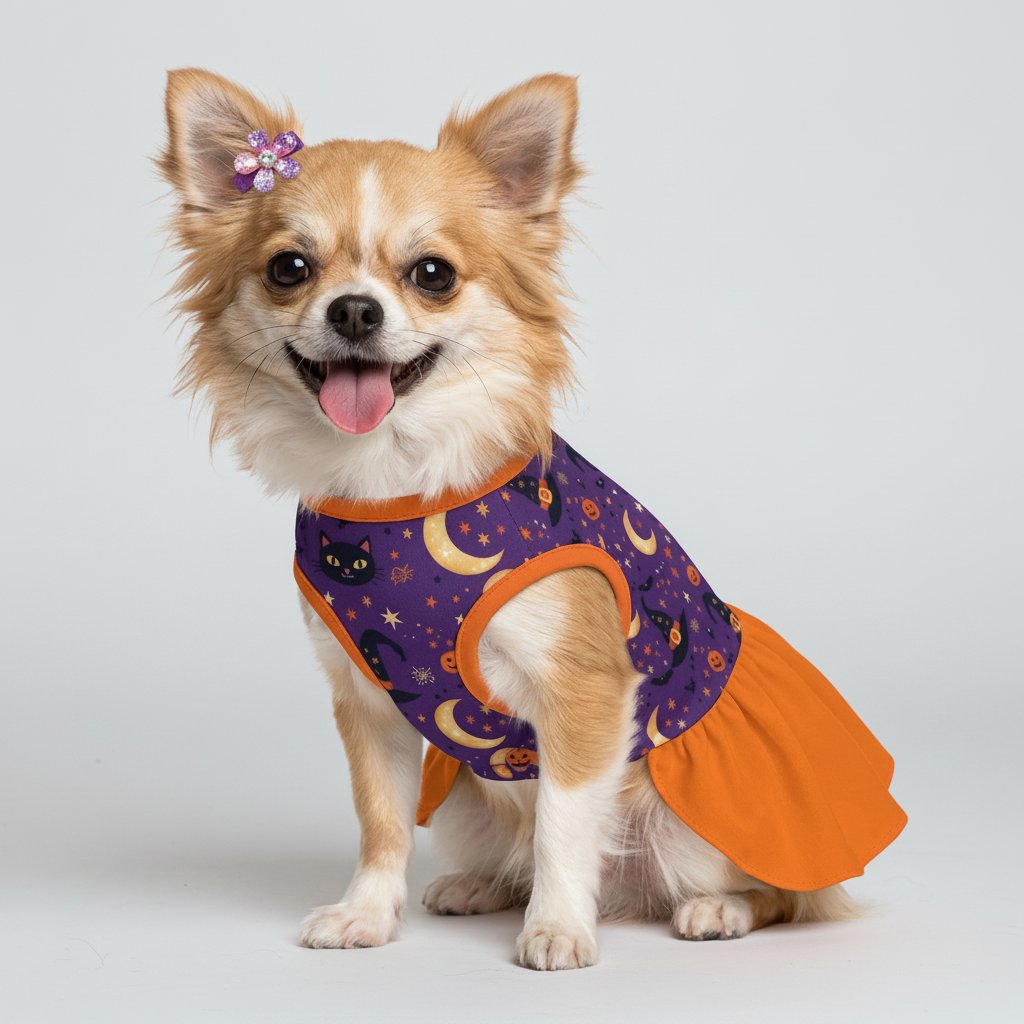 Halloween Witch Pumpkin Small Dog Ruffle Dog Dress