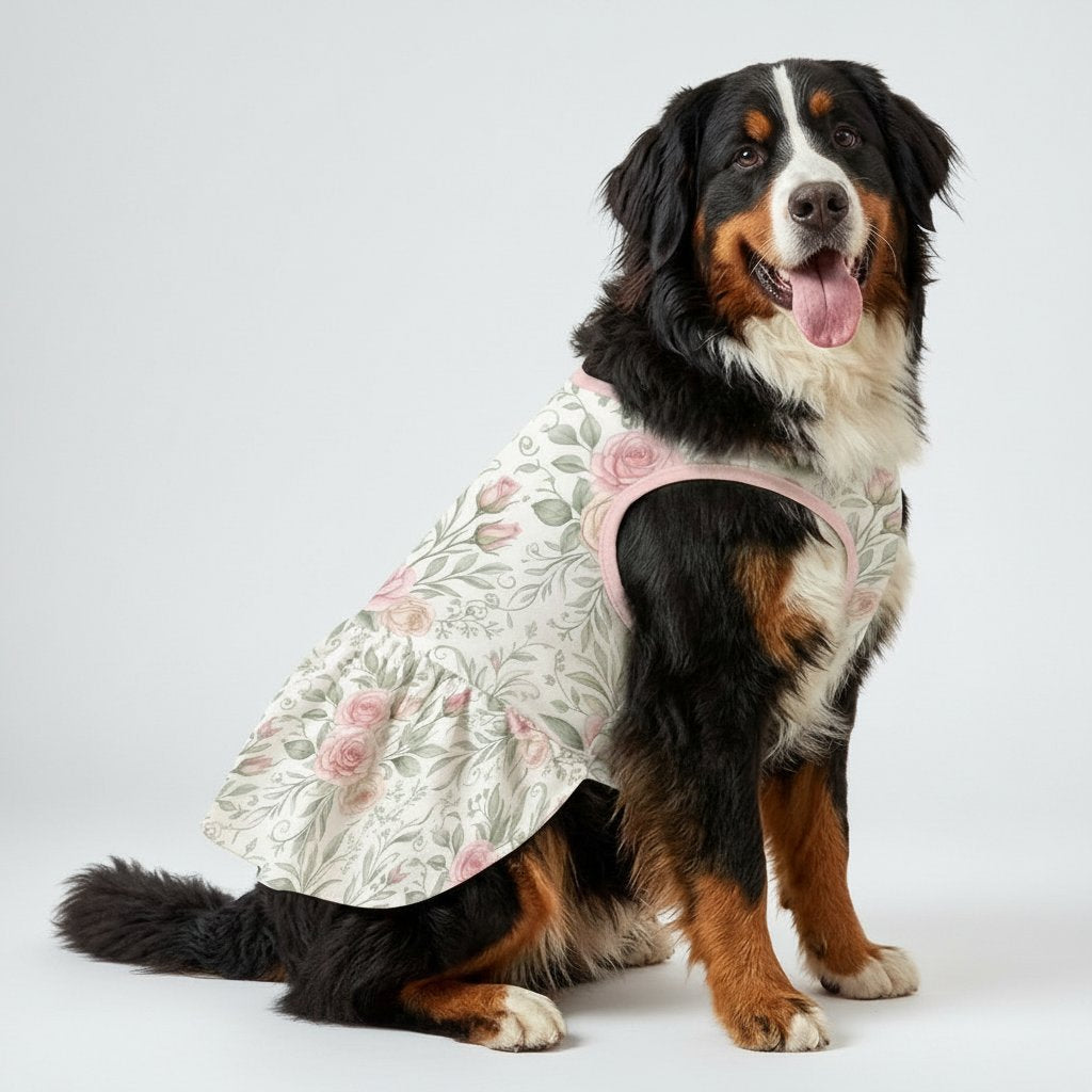Soft Pink Rose Floral Large Dog Ruffle Dog Dress