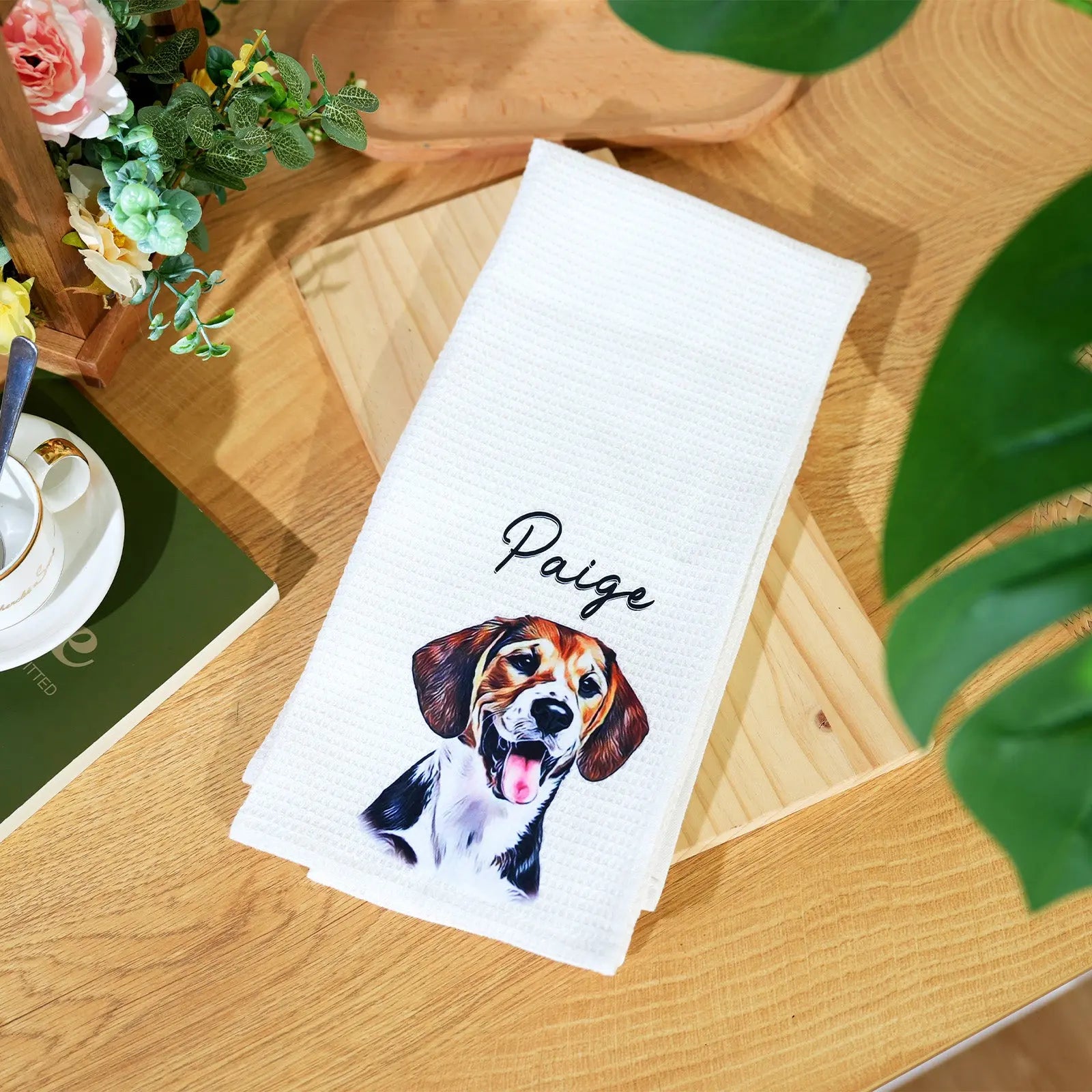 Personalized Dog Portrait Cotton Tea Towel – Unique Gift for Dog Lovers
