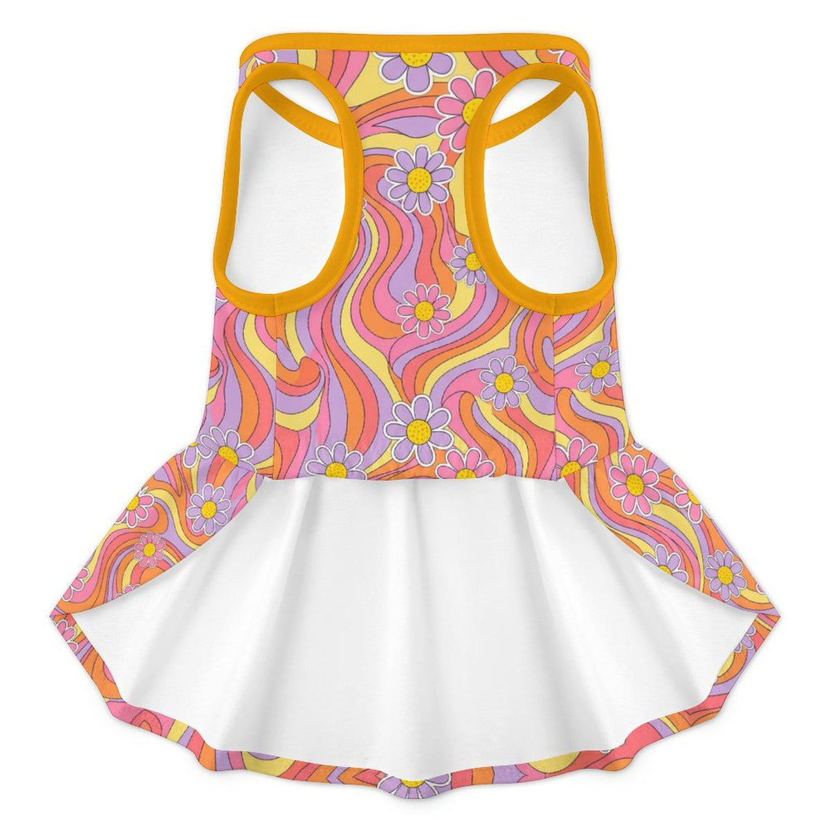 Retro Groovy Floral Large Dog Ruffle Dog Dress