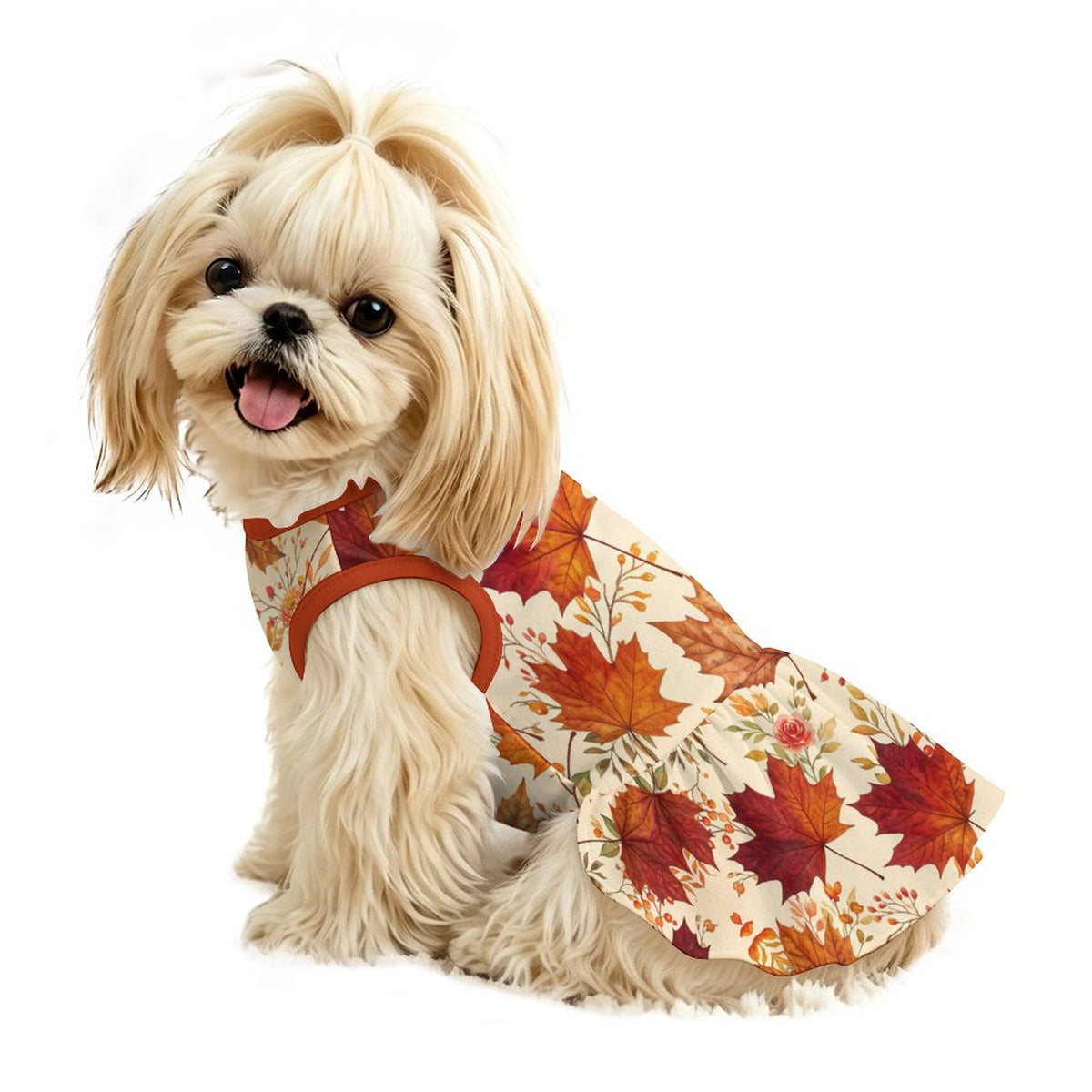 Autumn Maple Floral Small Dog Ruffle Dog Dress