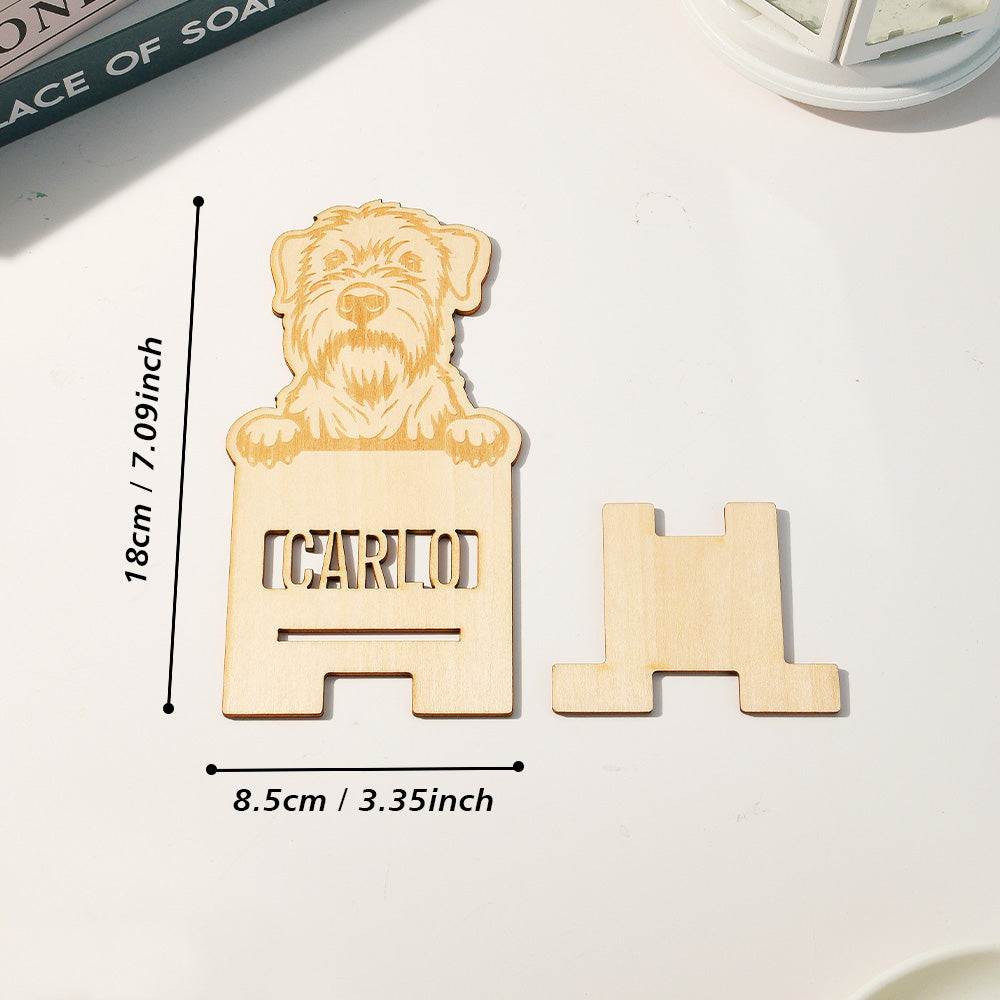 Personalized Engraved Dog Portrait Wooden Phone Stand