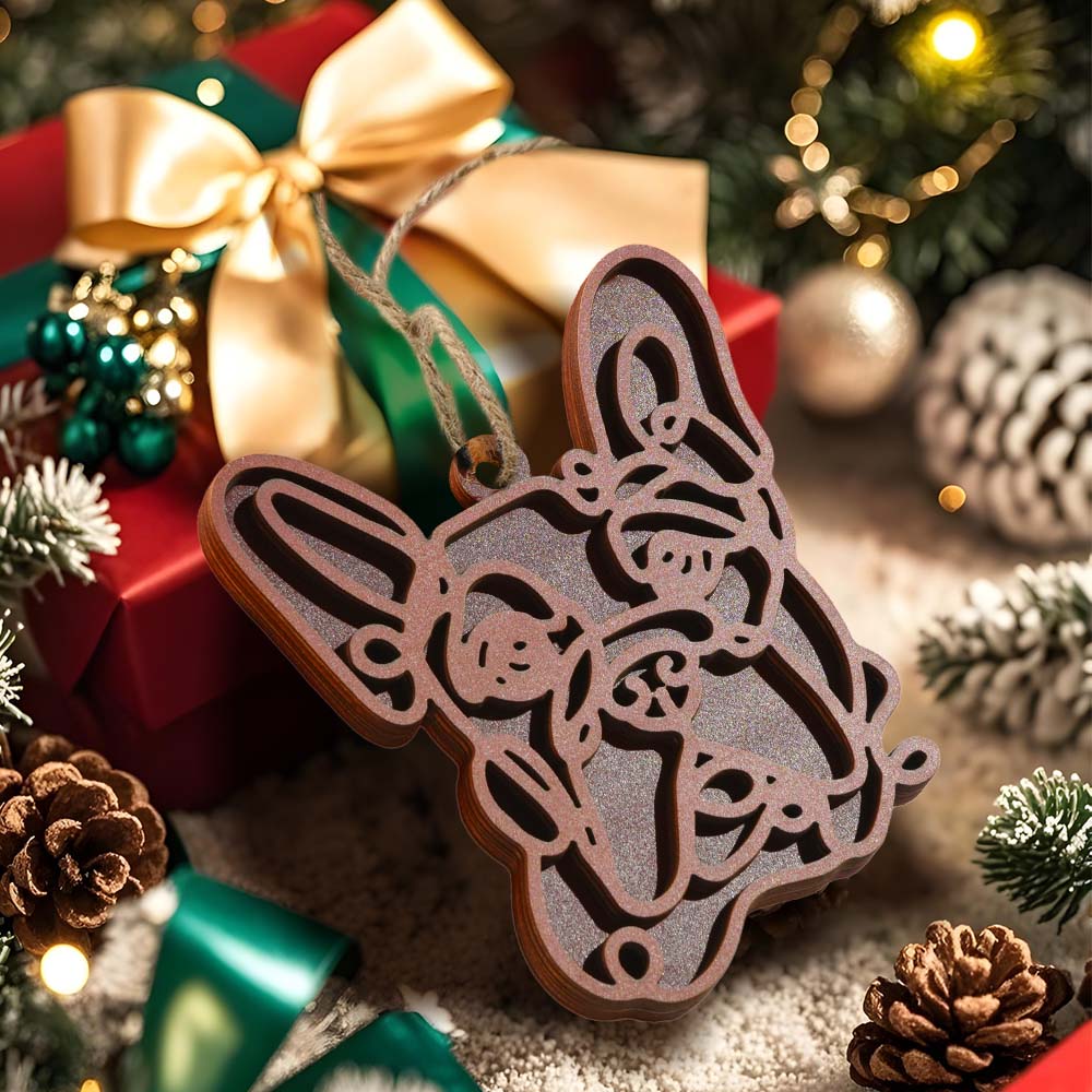 Personalized Line Art Dog Christmas Ornament – Custom Wooden Holiday Gift