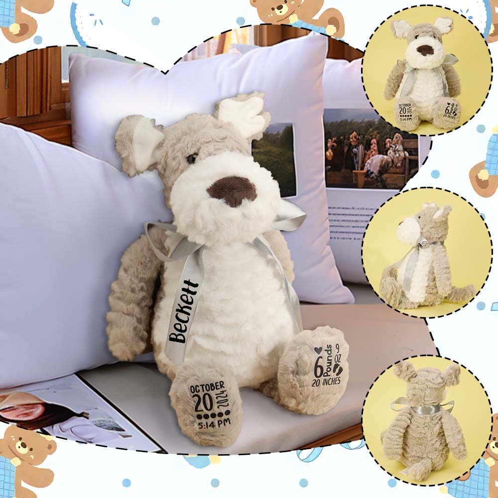 Personalized Puppy Dog Plush – Custom Birth Announcement Gift