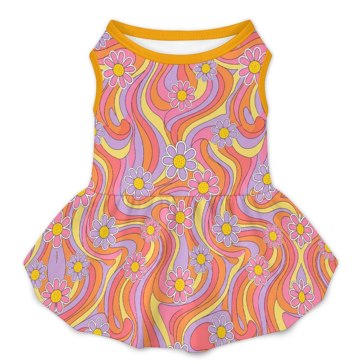 Retro Groovy Floral Small Dog Ruffle Dog Dress