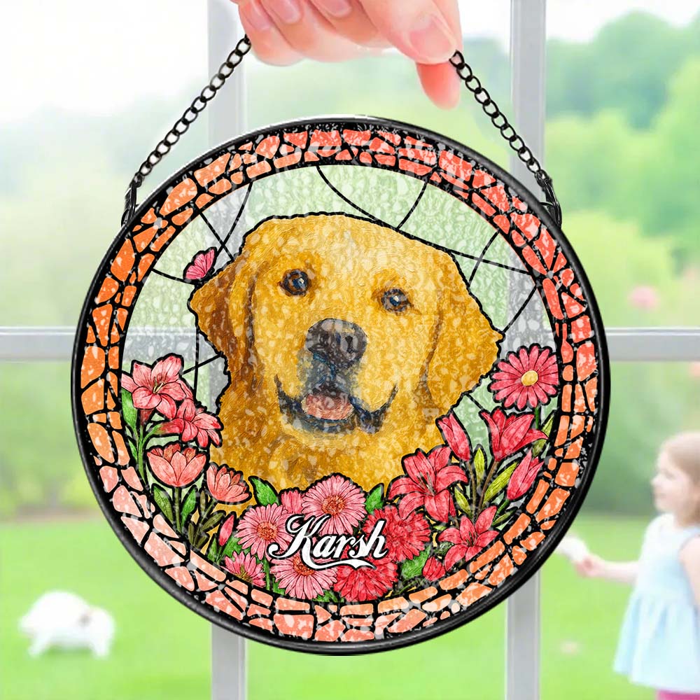 Custom Stained Glass Pet Portrait Suncatcher – Personalized Dog Lover Gift