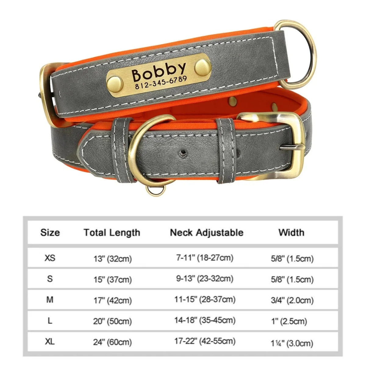 Engraved Leather Dog Collar Custom Name and Number