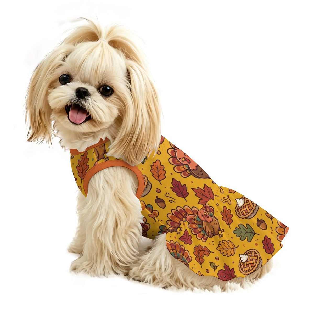 Thanksgiving Turkey Feast Small Dog Ruffle Dog Dress