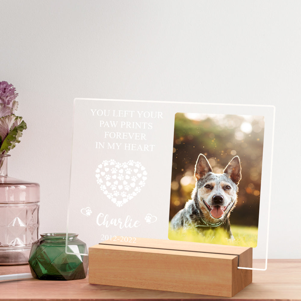 Personalized Dog Night Light – Custom Acrylic Plaque with Wooden Base