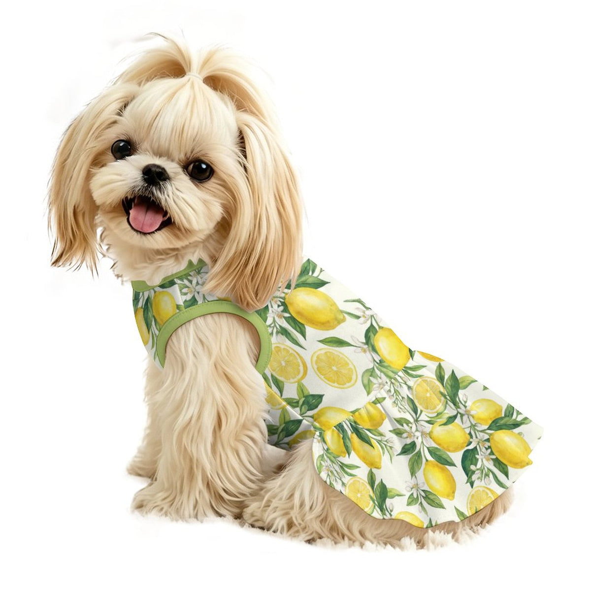 Mediterranean Lemon Blossom Small Dog Ruffle Dog Dress