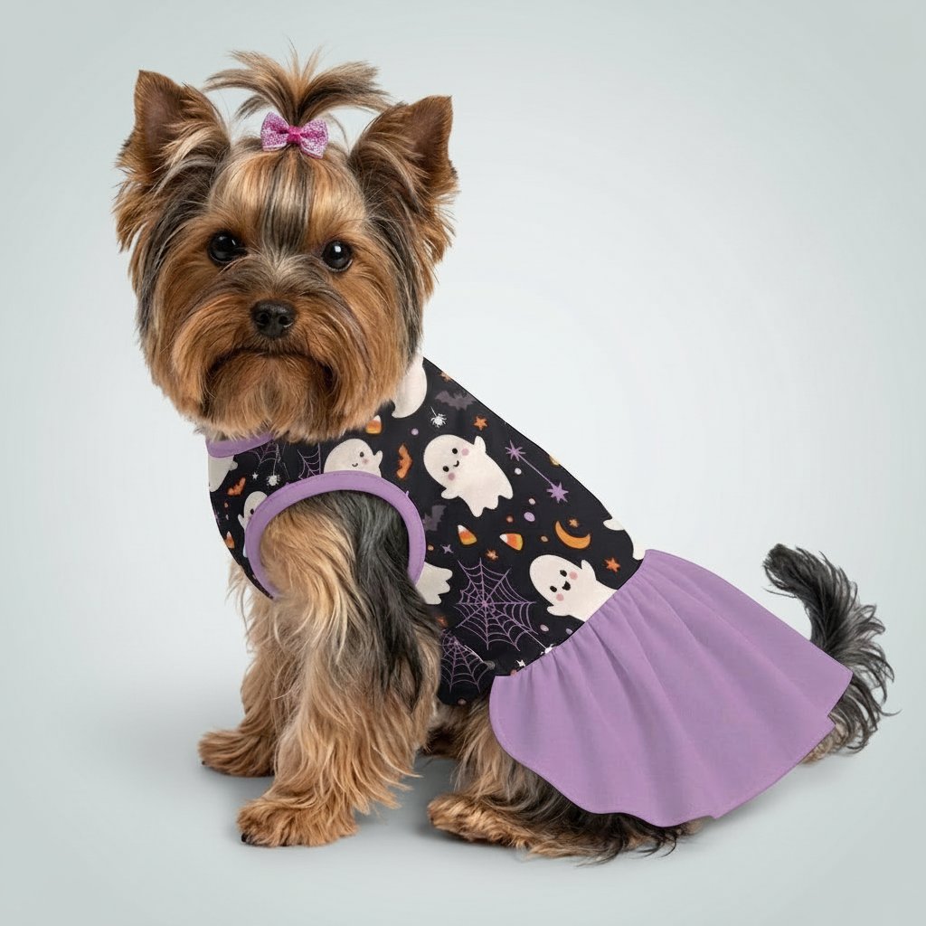 Cute Ghost Spiderweb Small Dog Ruffle Dog Dress