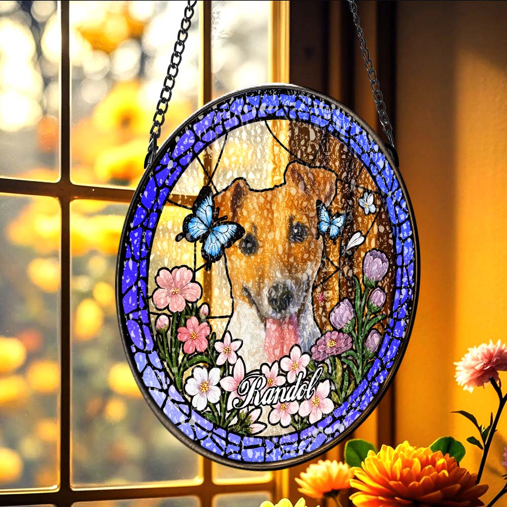 Custom Stained Glass Pet Portrait Suncatcher – Personalized Dog Lover Gift