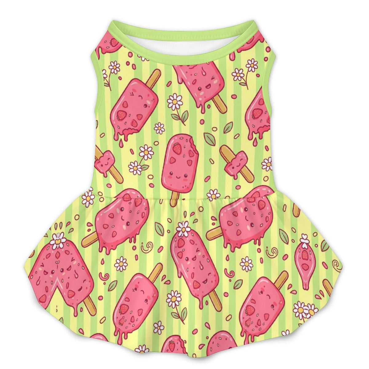 Sweet Strawberry Popsicle Small Dog Ruffle Dog Dress