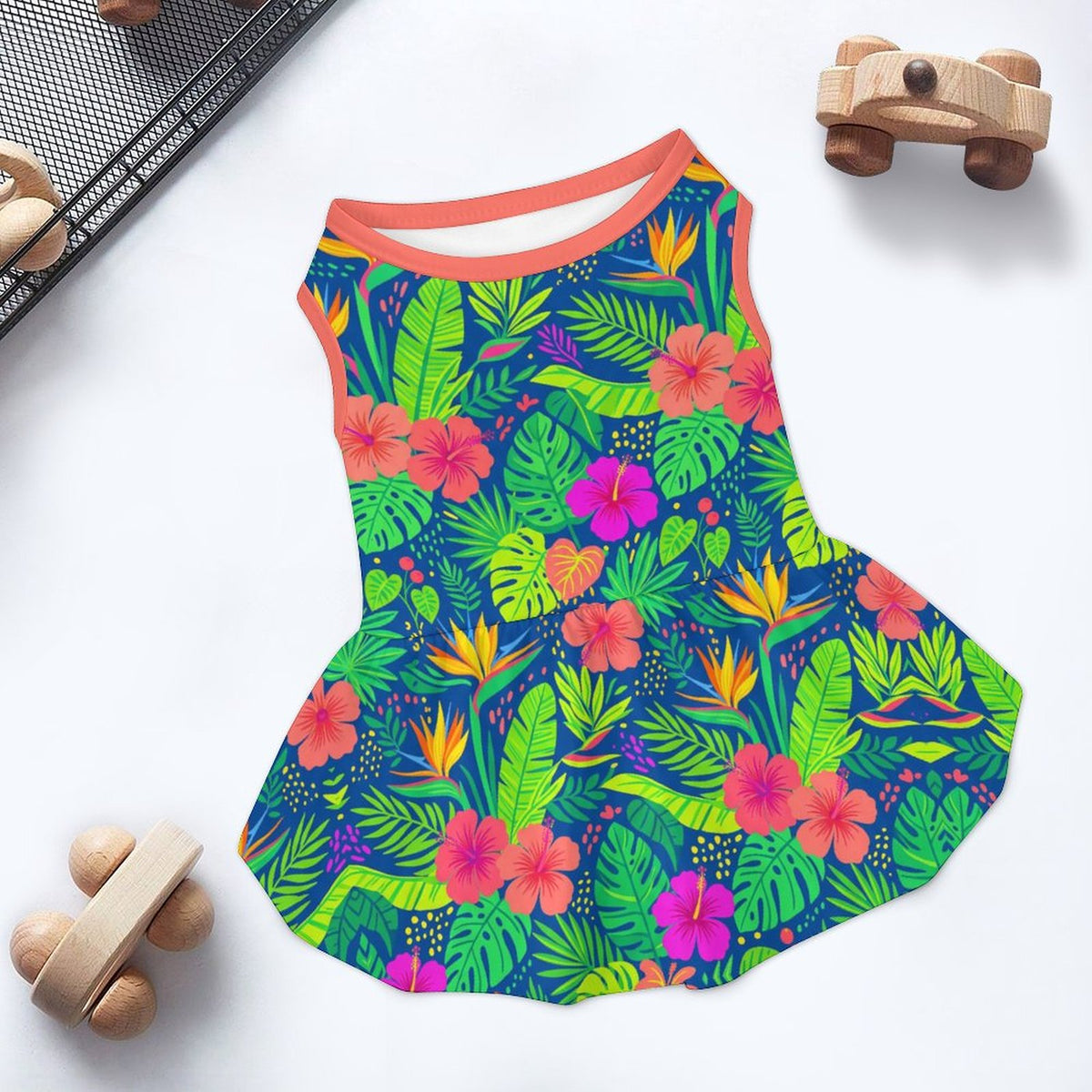 Tropical Palm Hibiscus Large Dog Ruffle Dog Dress