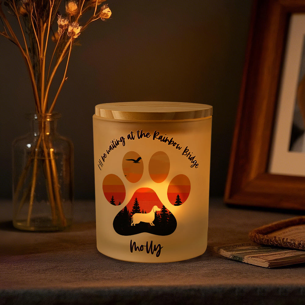 Personalized Dog Silhouette Rainbow Bridge Paw Candle Jar