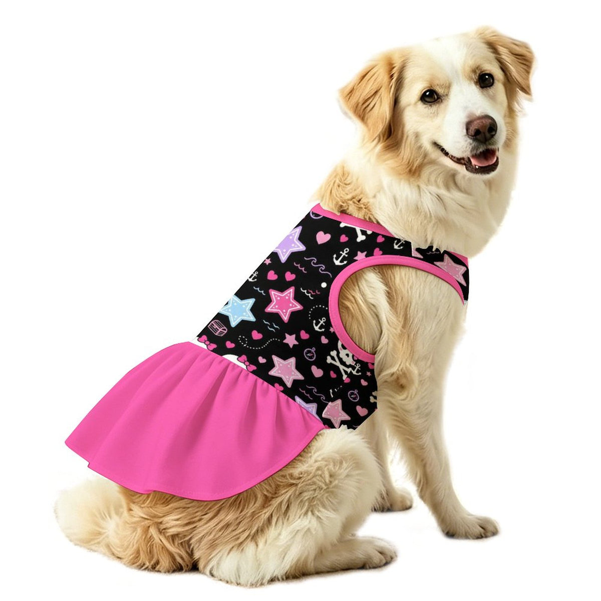 Pink Skull and Stars Large Dog Ruffle Dog Dress