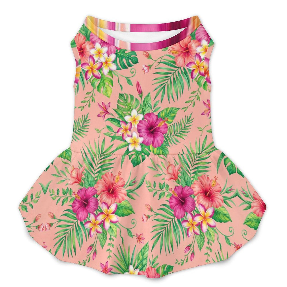 Tropical Hibiscus Floral Small Dog Ruffle Dog Dress