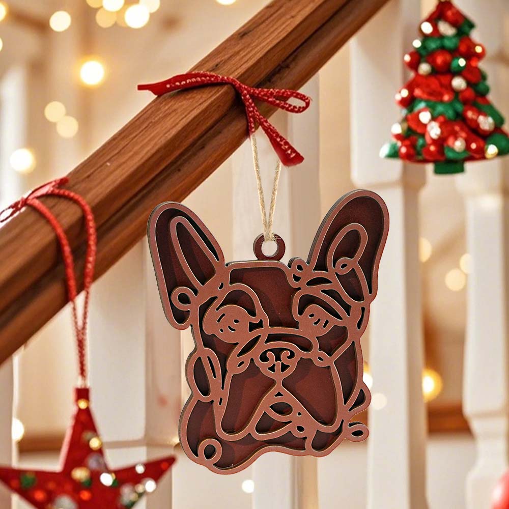 Personalized Line Art Dog Christmas Ornament – Custom Wooden Holiday Gift