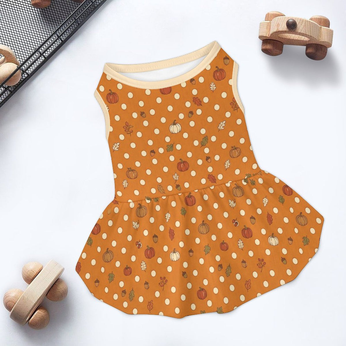 Autumn Pumpkin Polka Dot Small Dog Ruffle Dog Dress
