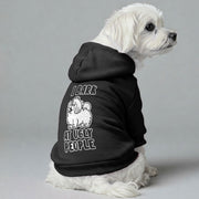 Maltese dog wearing an 'I Bark at Ugly People' hoodie