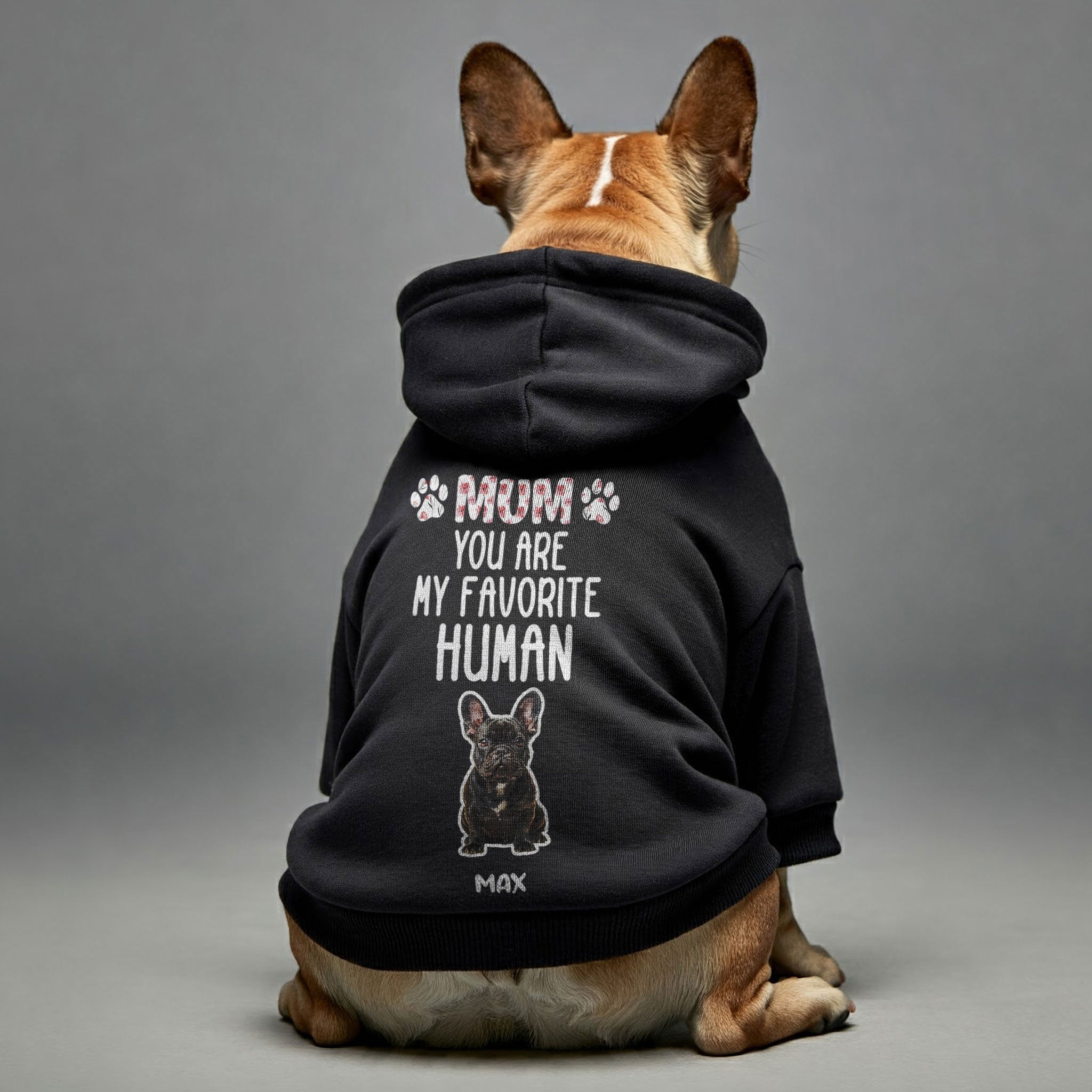 Favorite Human - Personalized hoodie with your dog’s name, photo, and MOM, MUM, or DAD– dog hoodie – dog clothes