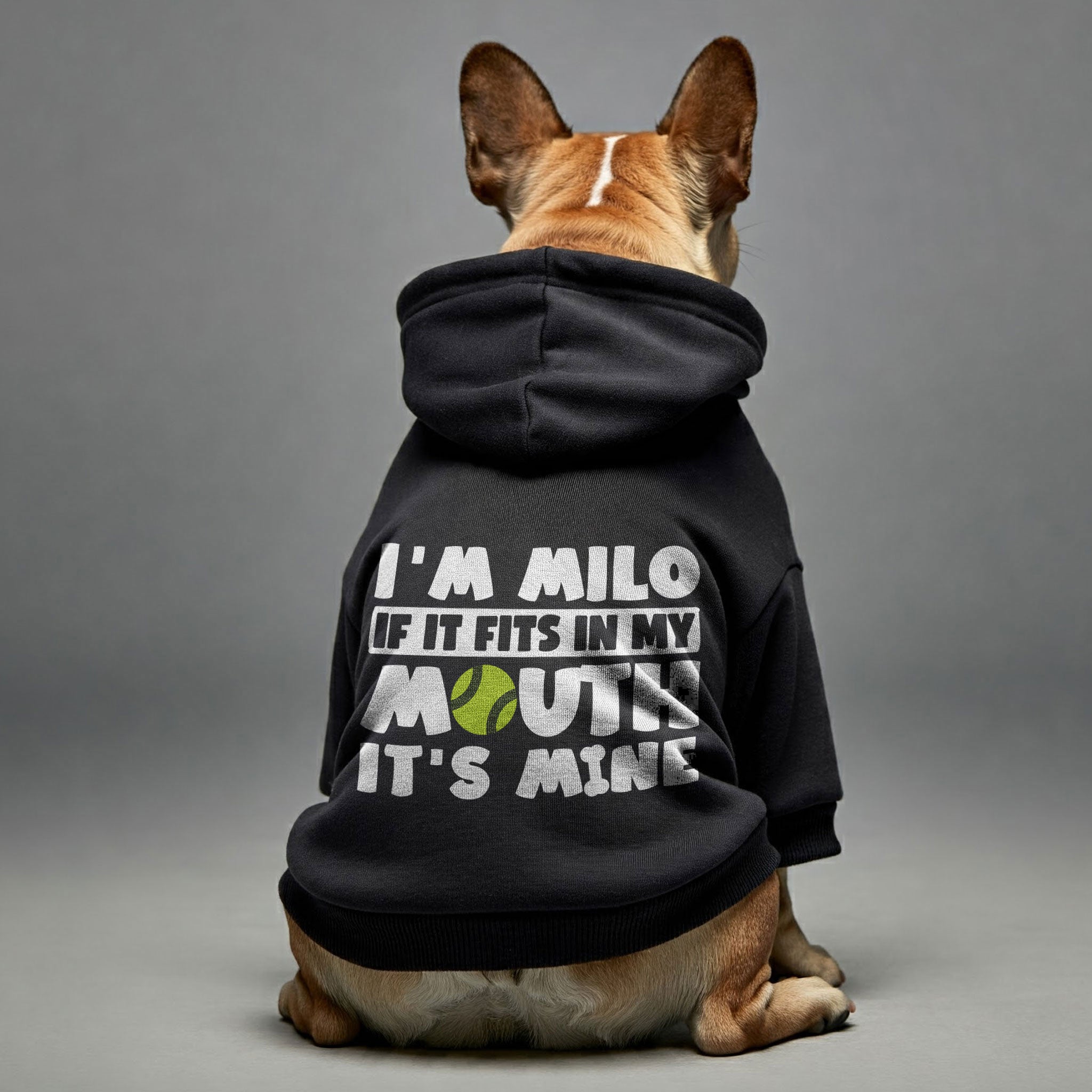I’m Milo. If it fits in my mouth, it’s mine - personalized hoodie with your dog name – dog hoodie – dog clothes