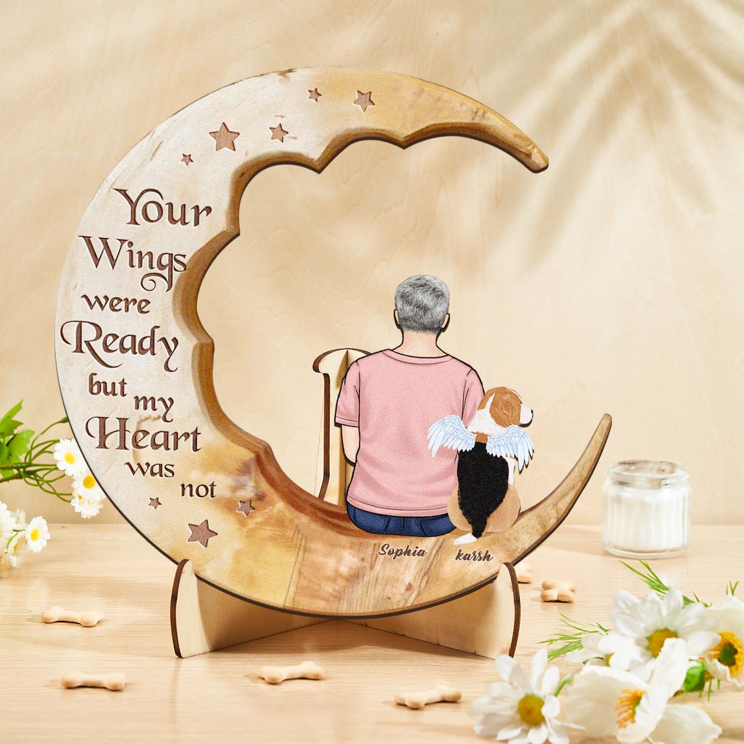 Personalized Dog Mom Moon Wooden Art – Custom Pet Lover Gift